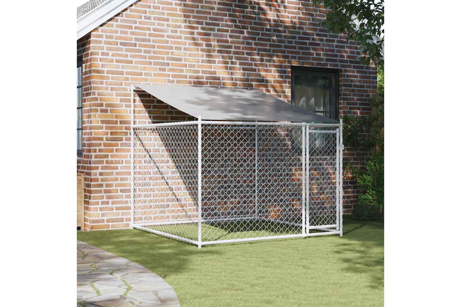 Vidaxl Dog Cage With Roof And Door Grey 2x2x2 M Galvanised Steel-3