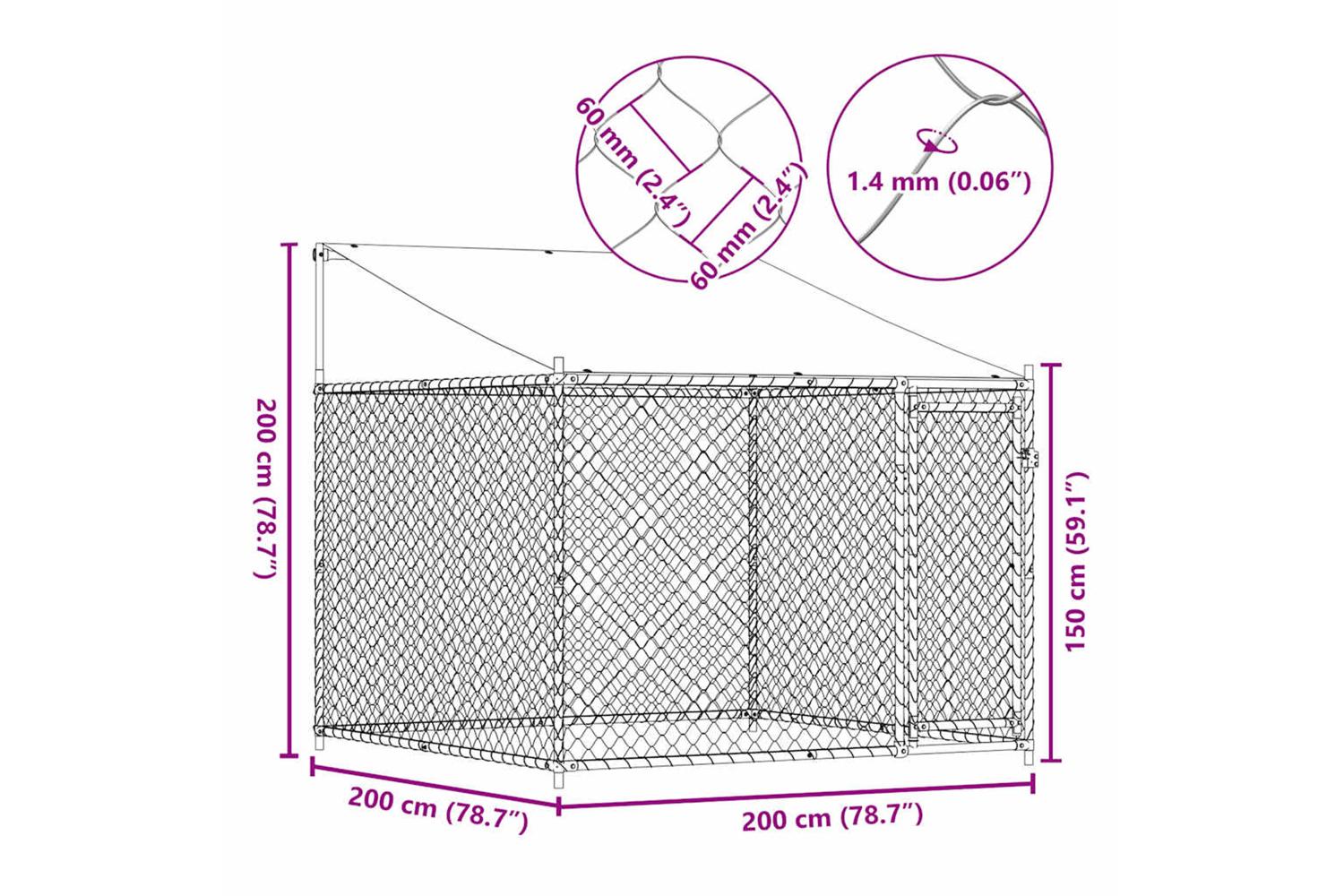 Vidaxl Dog Cage With Roof And Door Grey 2x2x2 M Galvanised Steel-8