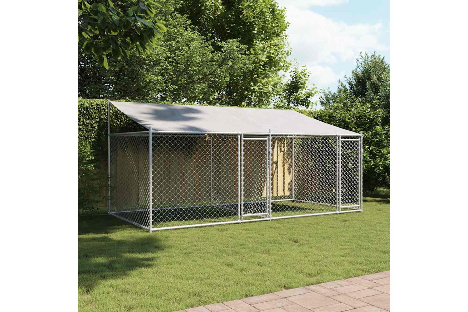 Vidaxl Dog Cage With Roof And Doors Grey 4x2x2 M Galvanised Steel-3