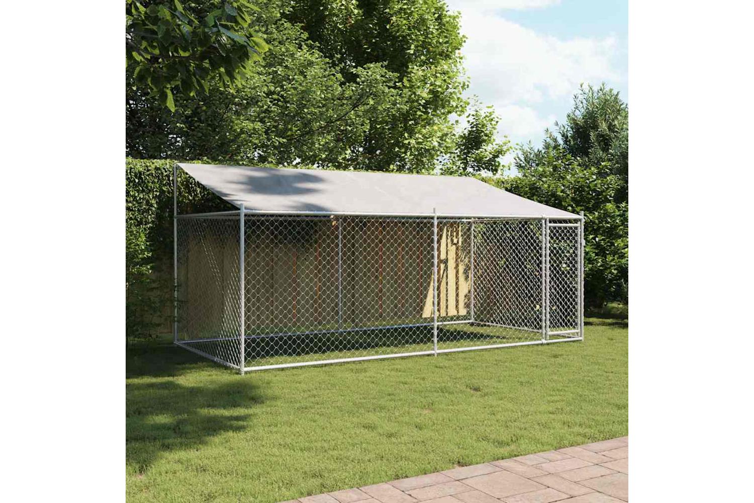 Vidaxl Dog Cage With Roof And Door Grey 4x2x2 M Galvanised Steel-3