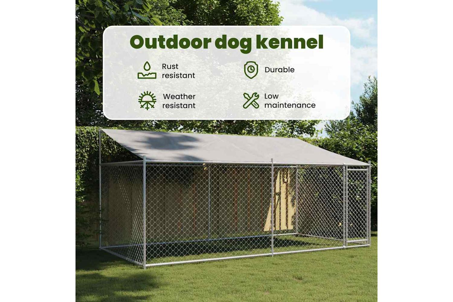 Vidaxl Dog Cage With Roof And Door Grey 4x2x2 M Galvanised Steel-10