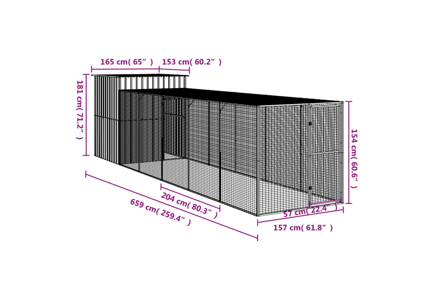 Vidaxl Chicken Cage With Run Light Grey 165x659x181 Cm Galvanised Steel-8