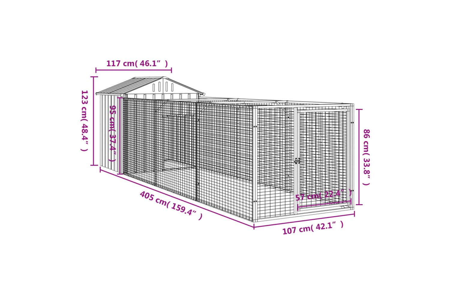Vidaxl Dog House With Roof Anthracite 117x405x123 Cm Galvanised Steel-8