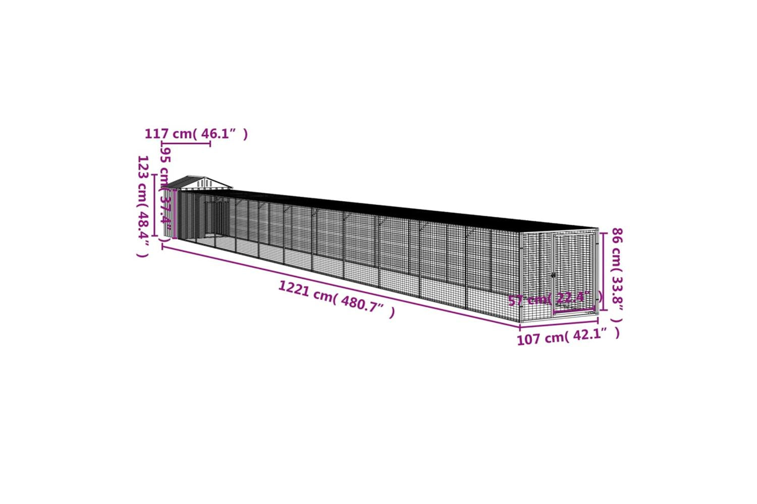 Vidaxl Chicken Cage With Run Anthracite 117x1221x123 Cm Galvanised Steel-8