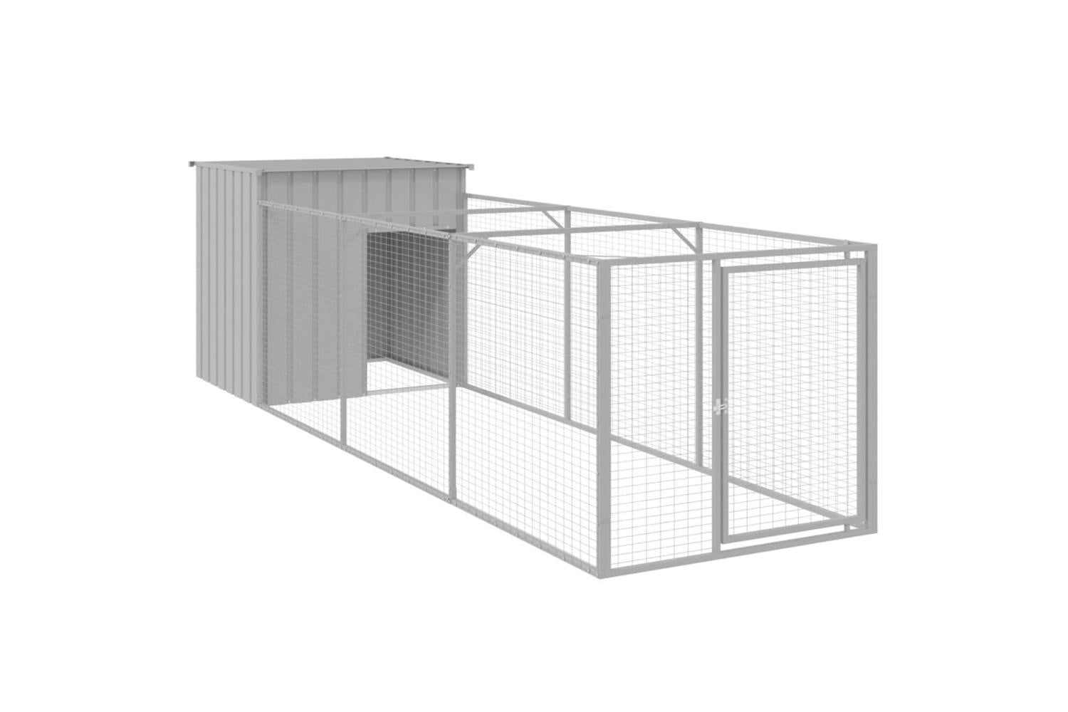 Vidaxl Dog House With Run Light Grey 110x405x110 Cm Galvanised Steel-2