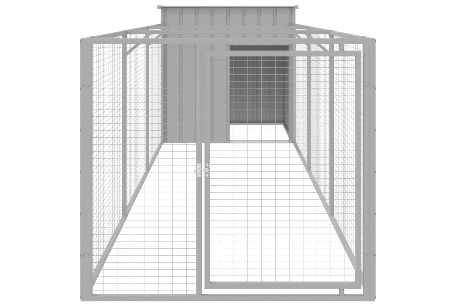 Vidaxl Dog House With Run Light Grey 110x405x110 Cm Galvanised Steel-3