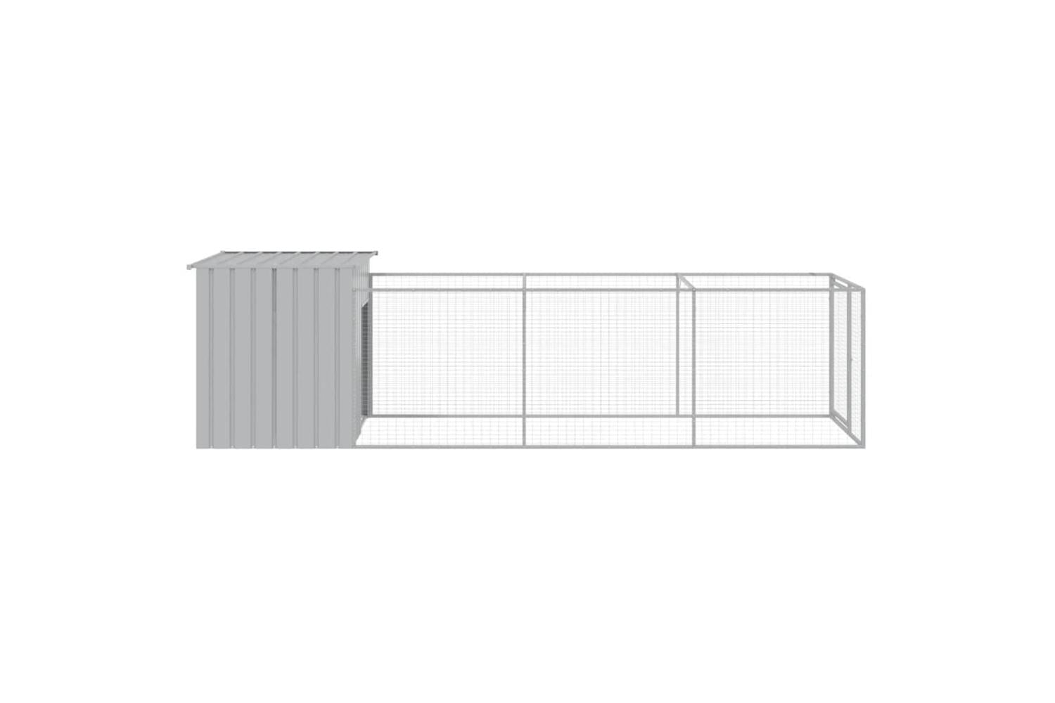 Vidaxl Dog House With Run Light Grey 110x405x110 Cm Galvanised Steel-4
