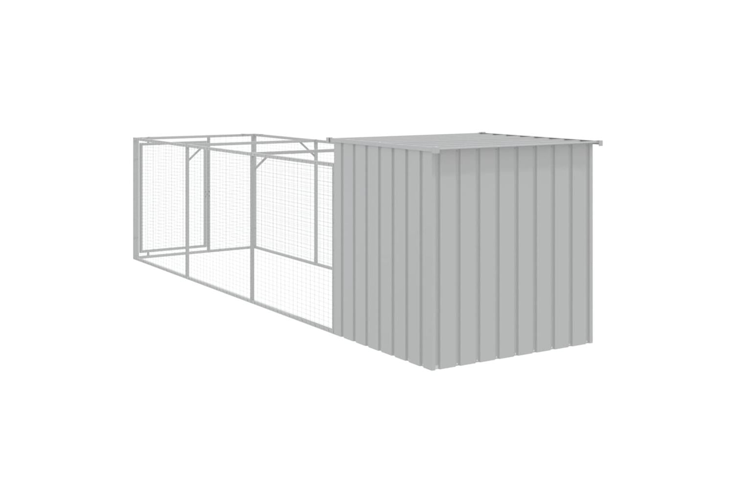 Vidaxl Dog House With Run Light Grey 110x405x110 Cm Galvanised Steel-5