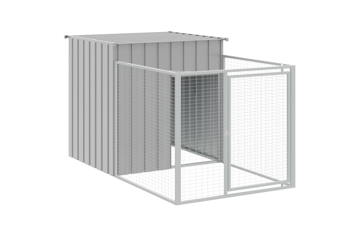Vidaxl Dog House With Run Light Grey 110x405x110 Cm Galvanised Steel-6