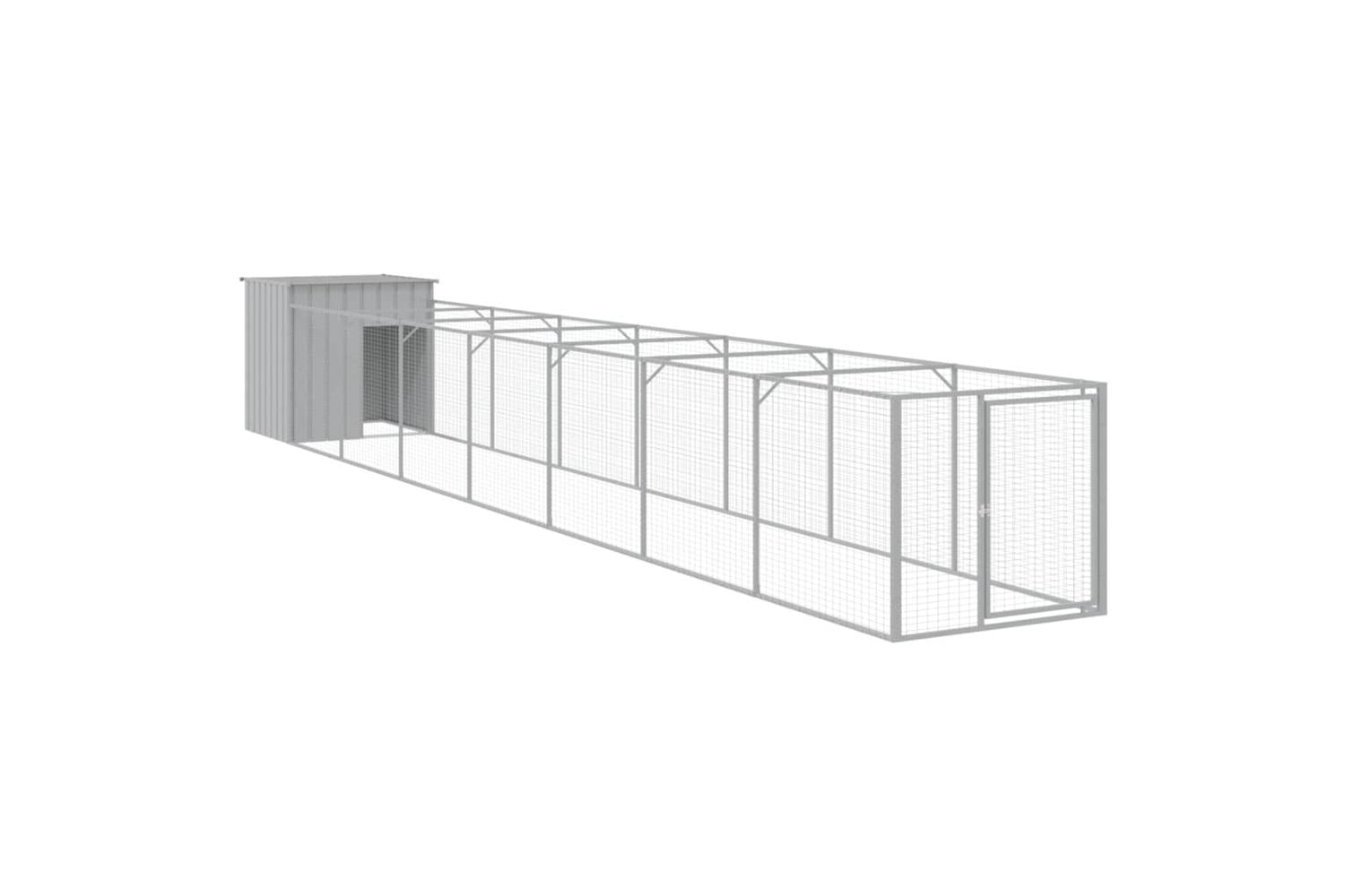 Vidaxl Dog House With Run Light Grey 110x813x110 Cm Galvanised Steel-2