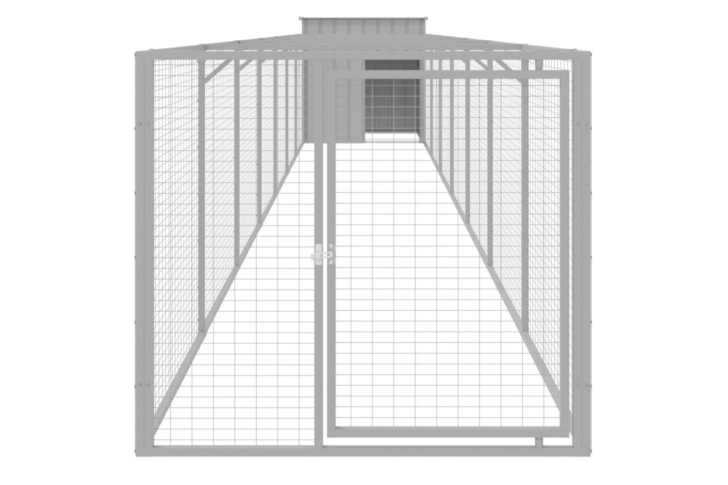 Vidaxl Dog House With Run Light Grey 110x813x110 Cm Galvanised Steel-3