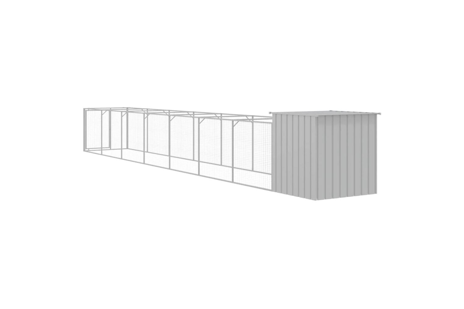 Vidaxl Dog House With Run Light Grey 110x813x110 Cm Galvanised Steel-5