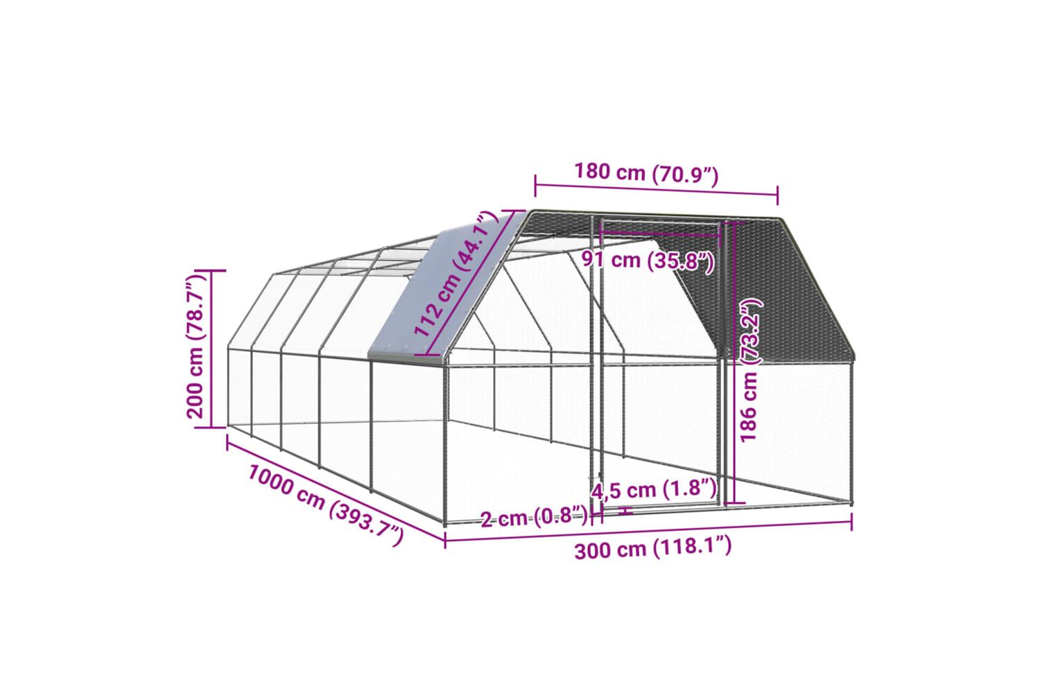 Vidaxl Outdoor Chicken Cage 3x10x2 M Galvanised Steel-5
