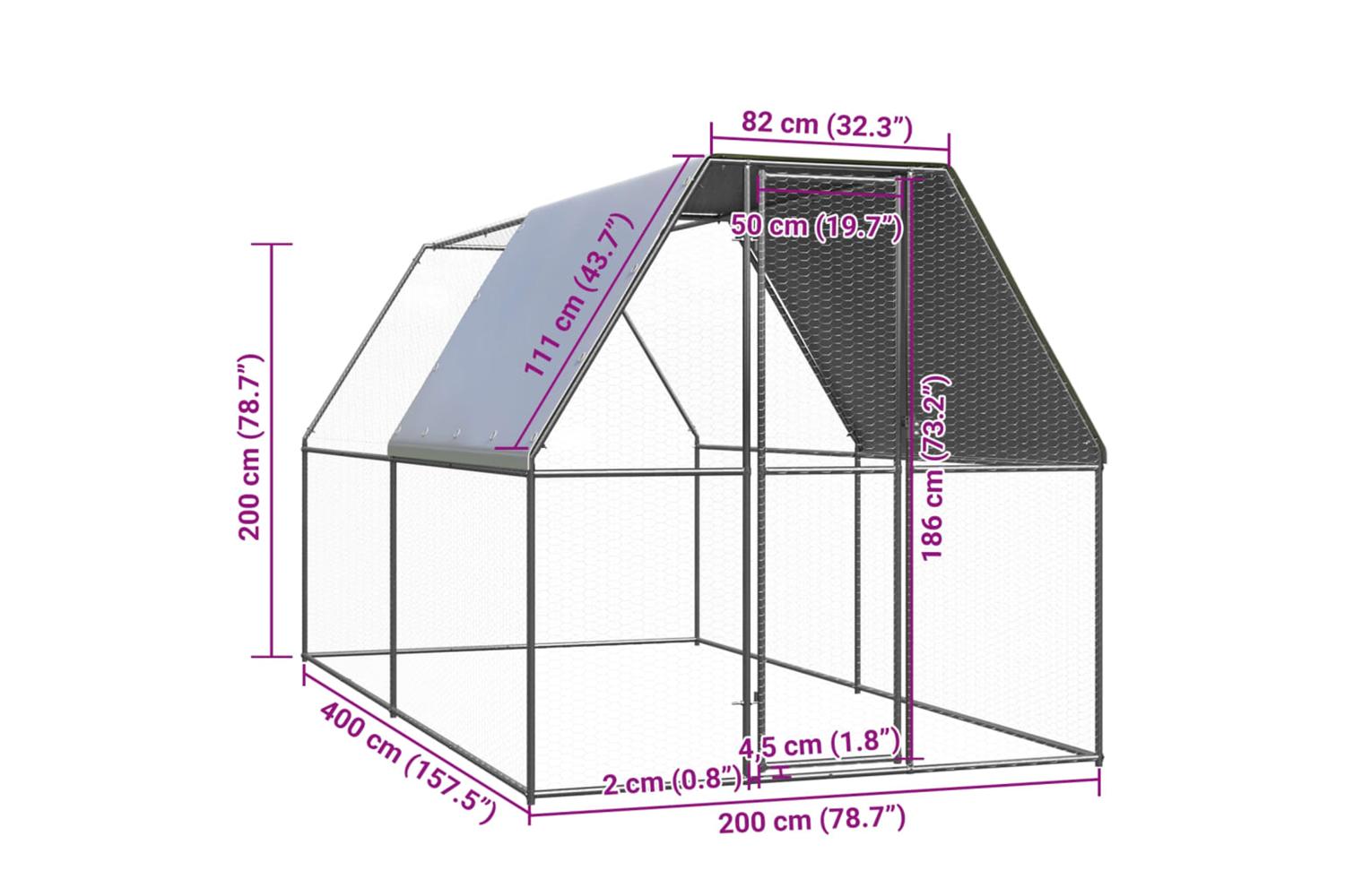 Vidaxl Outdoor Chicken Cage 2x4x2 M Galvanised Steel-5