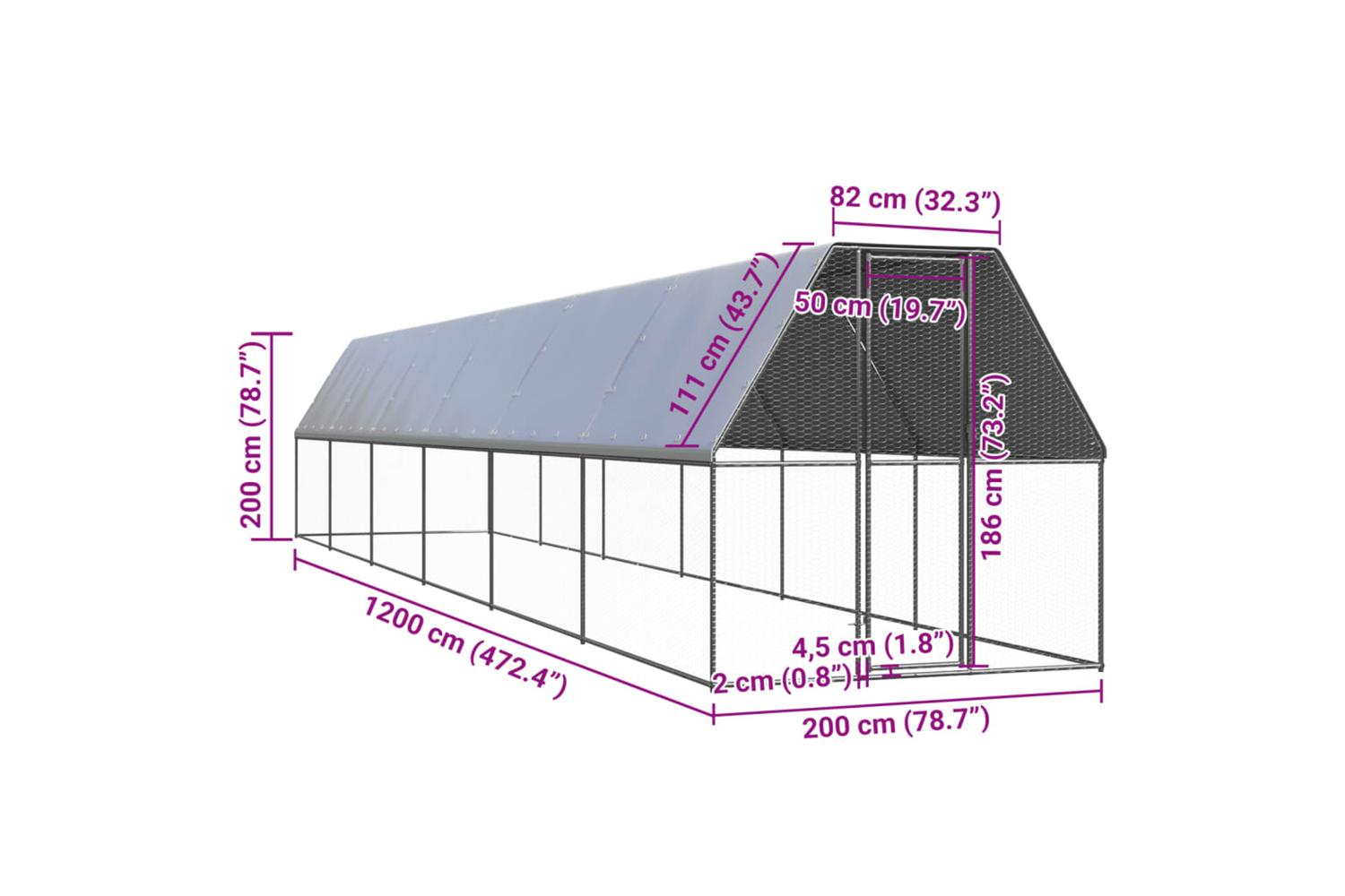 Vidaxl Outdoor Chicken Cage 2x12x2 M Galvanised Steel-5