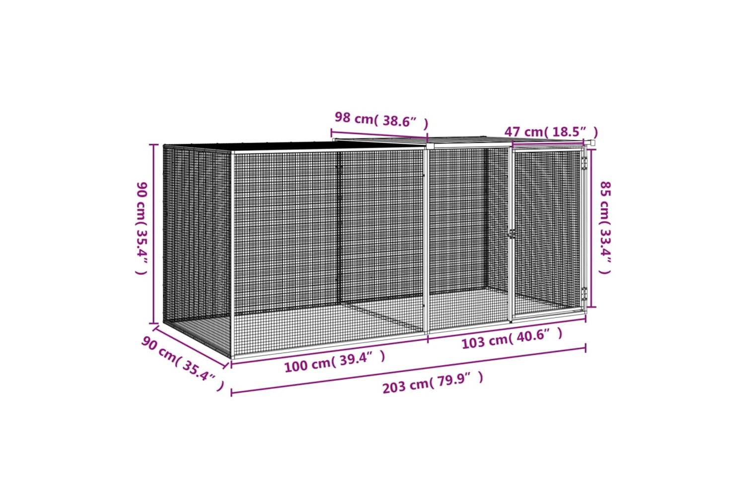 Vidaxl Chicken Cage With Roof Light Grey 203x98x90 Cm Galvanised Steel-8