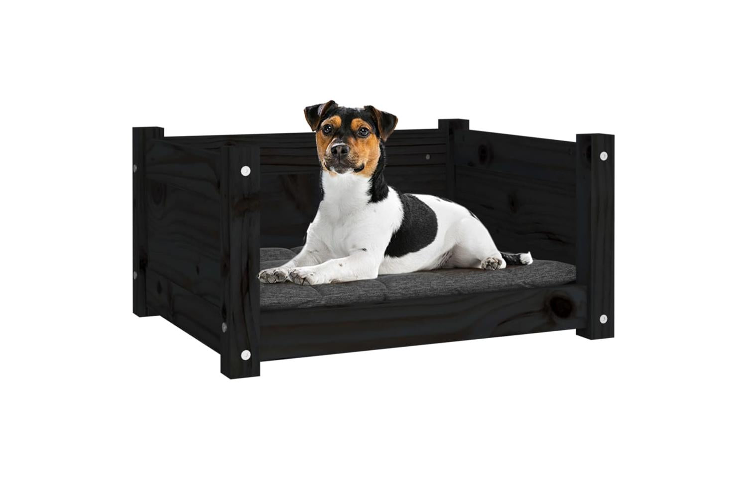 Vidaxl Dog Bed Black 555x455x28 Cm Solid Pine Wood-4