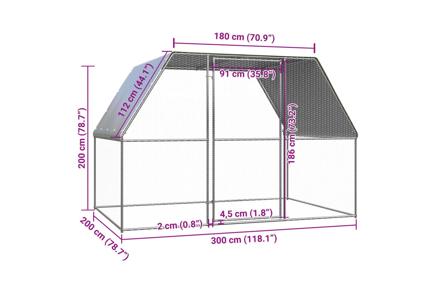Vidaxl Outdoor Chicken Cage 3x2x2 M Galvanised Steel-4