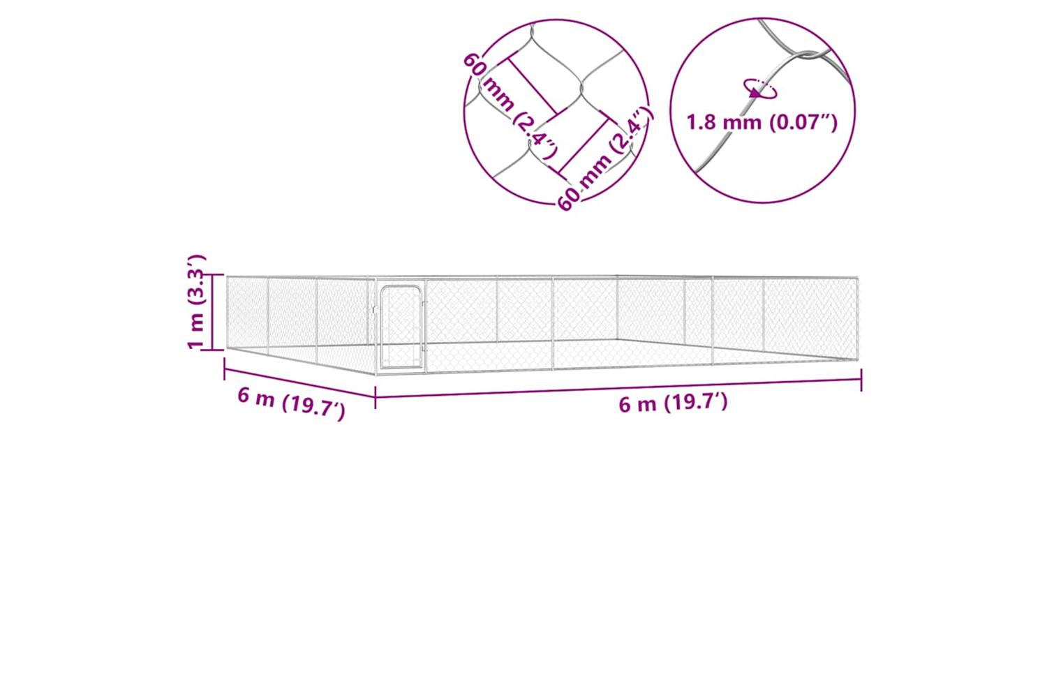 Vidaxl Outdoor Dog Kennel Galvanised Steel 6x6x1 M-7