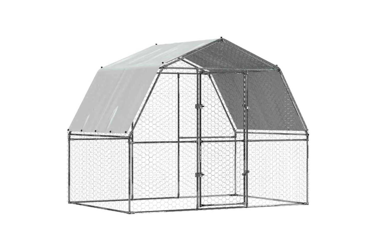 Vidaxl Chicken Cage With Roof And Door Silver Galvanised Steel-2