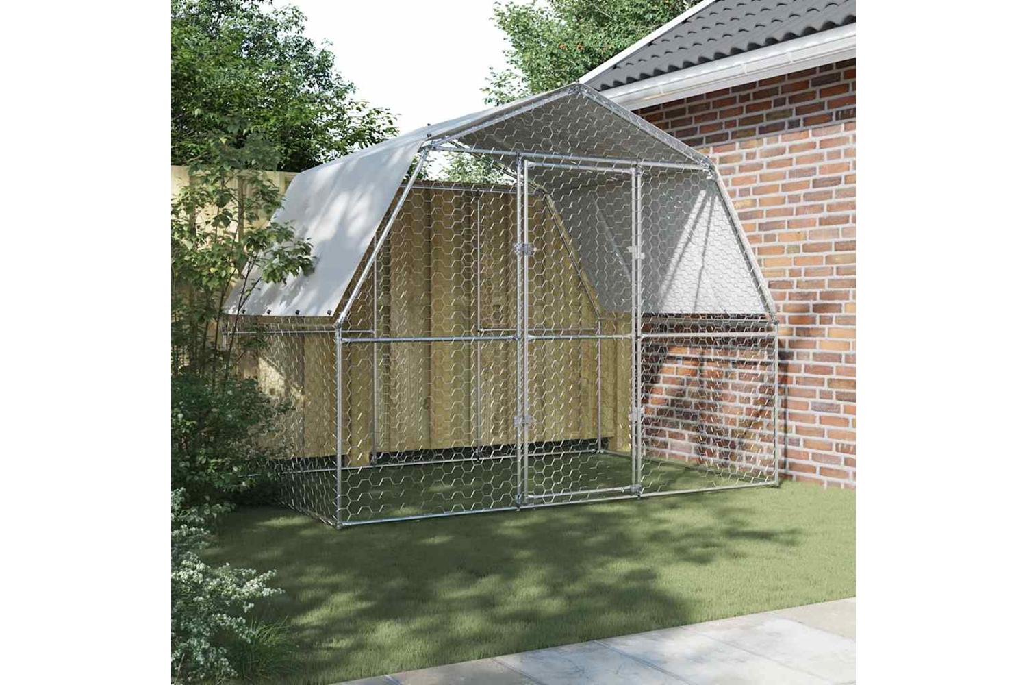 Vidaxl Chicken Cage With Roof And Door Silver Galvanised Steel-3