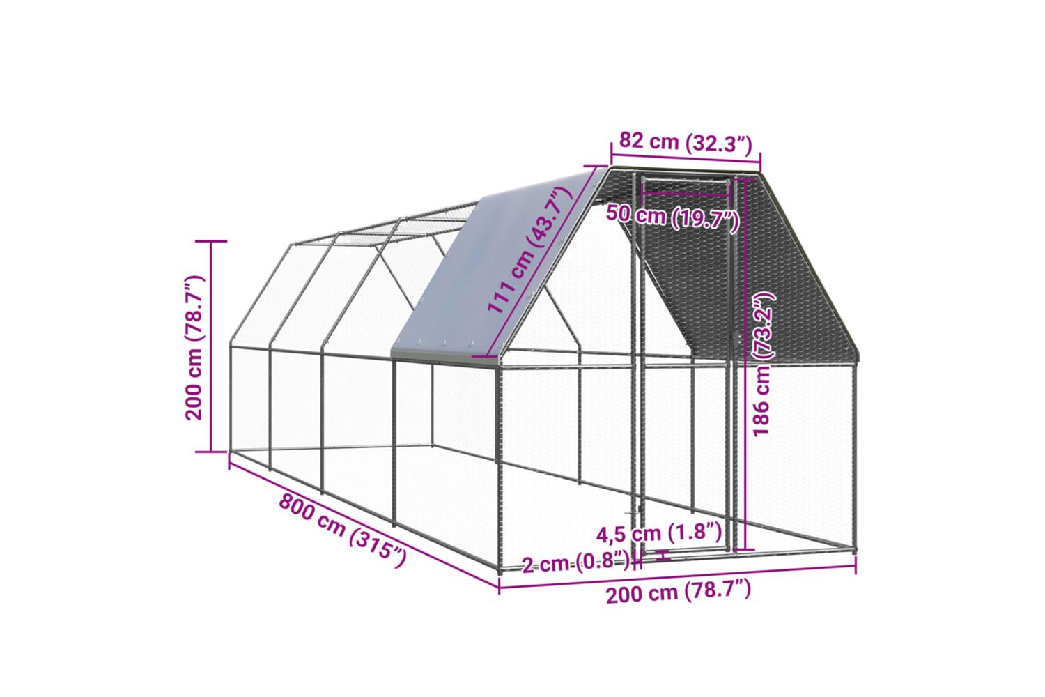 Vidaxl Chicken Cage 2x8x2 M Galvanised Steel-5