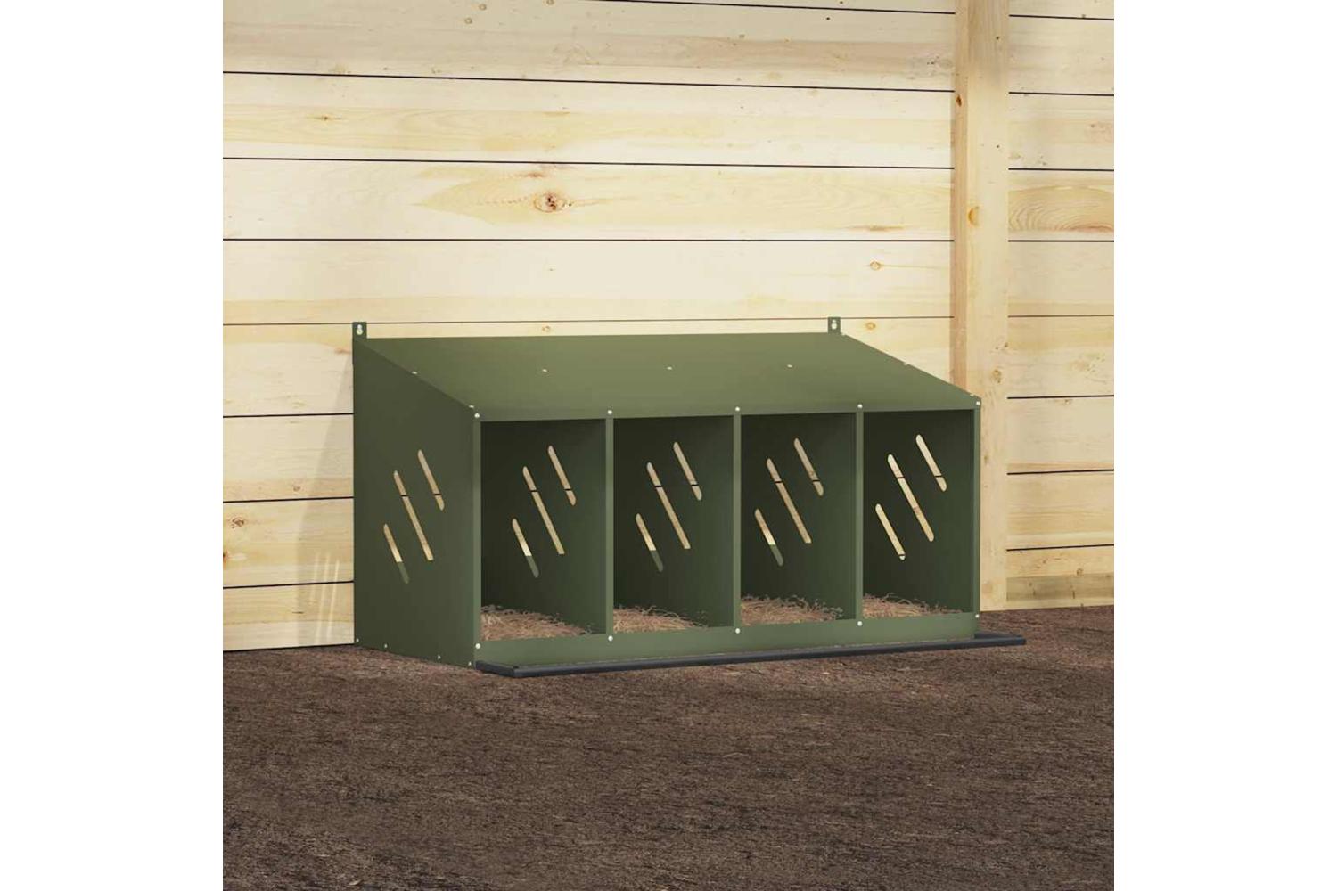 Vidaxl Chicken Nesting Box With 4 Compartments Olive Green Metal-4