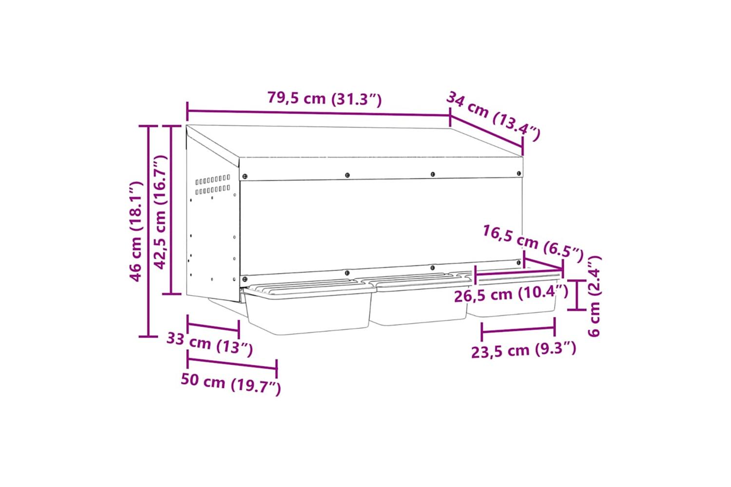 Vidaxl Chicken Nesting Box 3 Compartments Wall-mounted Galvanised Steel-9