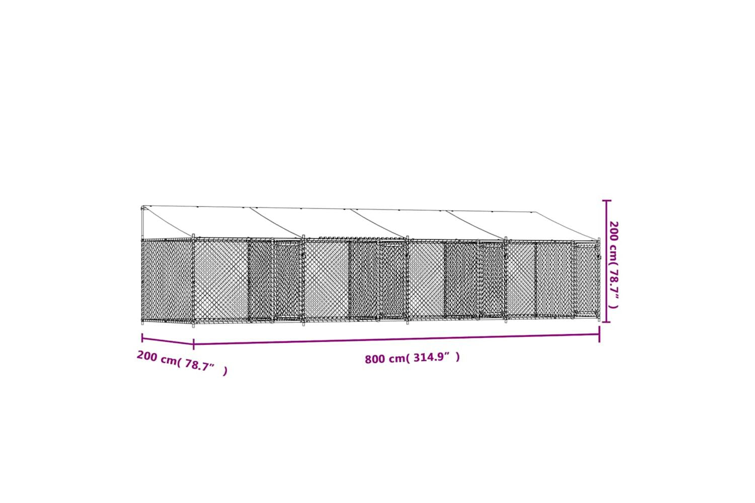 Vidaxl Dog Cage With Roof And Doors Grey 8x2x2 M Galvanised Steel-9