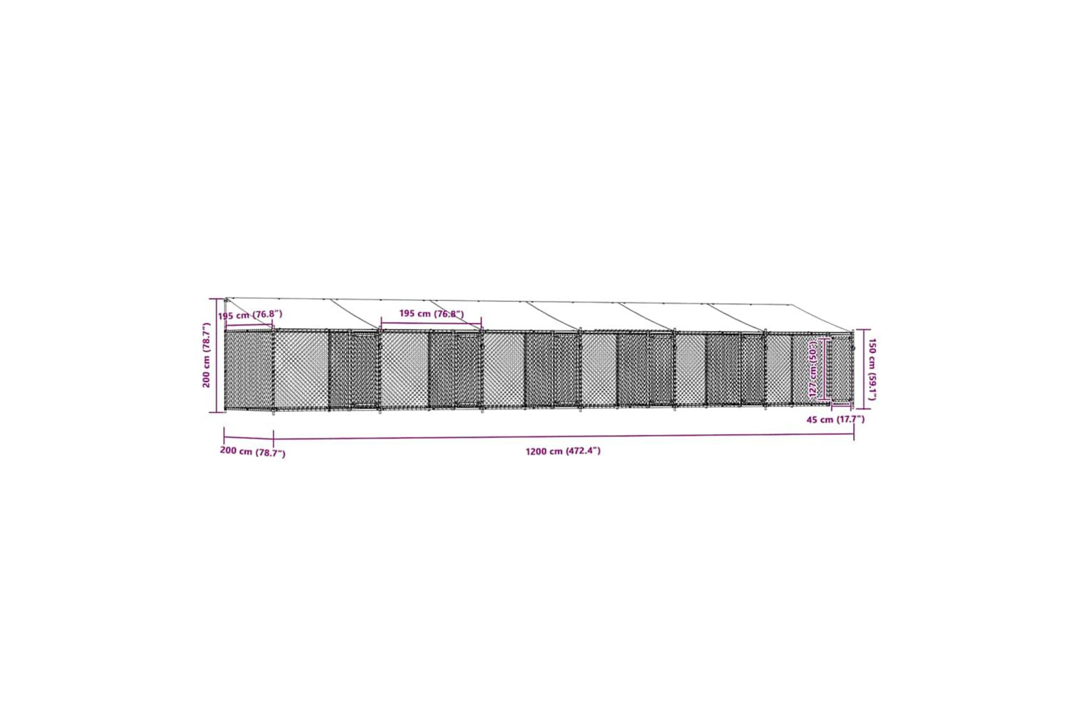 Vidaxl Dog Cage With Roof And Doors Grey 12x2x2 M Galvanised Steel-9
