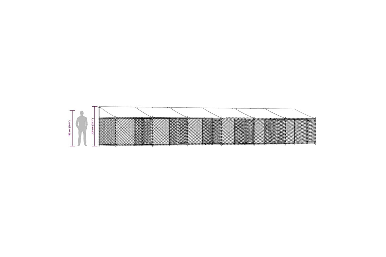 Vidaxl Dog Cage With Roof And Doors Grey 12x2x2 M Galvanised Steel-10