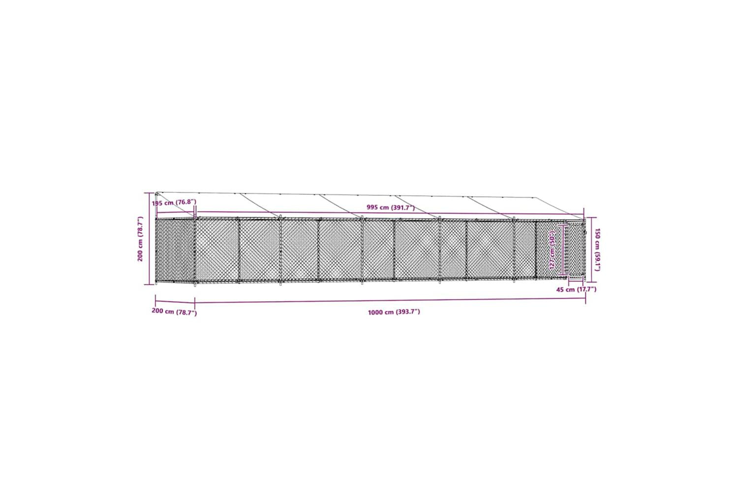 Vidaxl Dog Cage With Roof And Door Grey 10x2x2 M Galvanised Steel-9