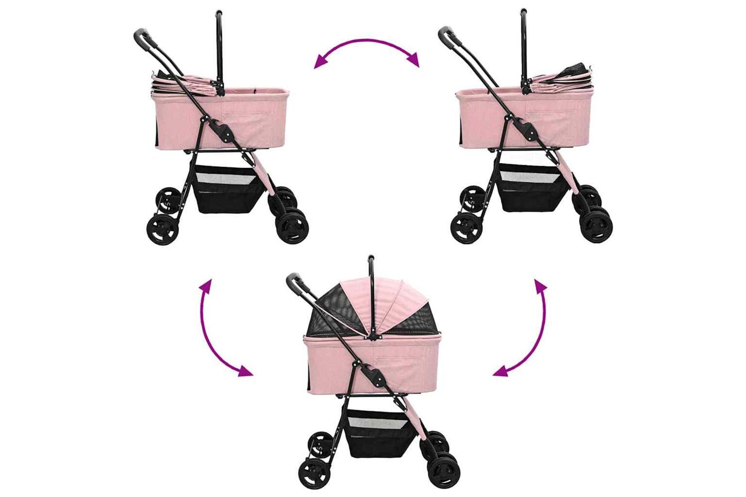 Vidaxl Folding Pet Stroller Pink 81 X 47 X 99 Cm 600d Oxford Fabric-10