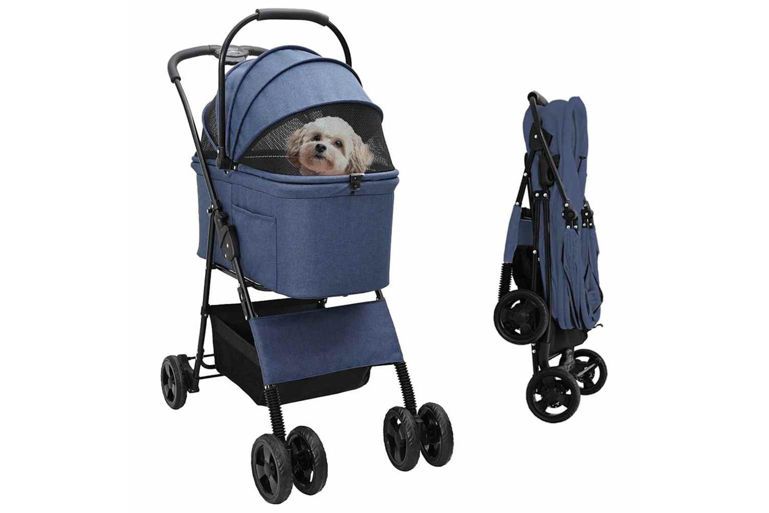 Vidaxl Folding Pet Stroller Blue 81 X 47 X 99 Cm 600d Oxford Fabric