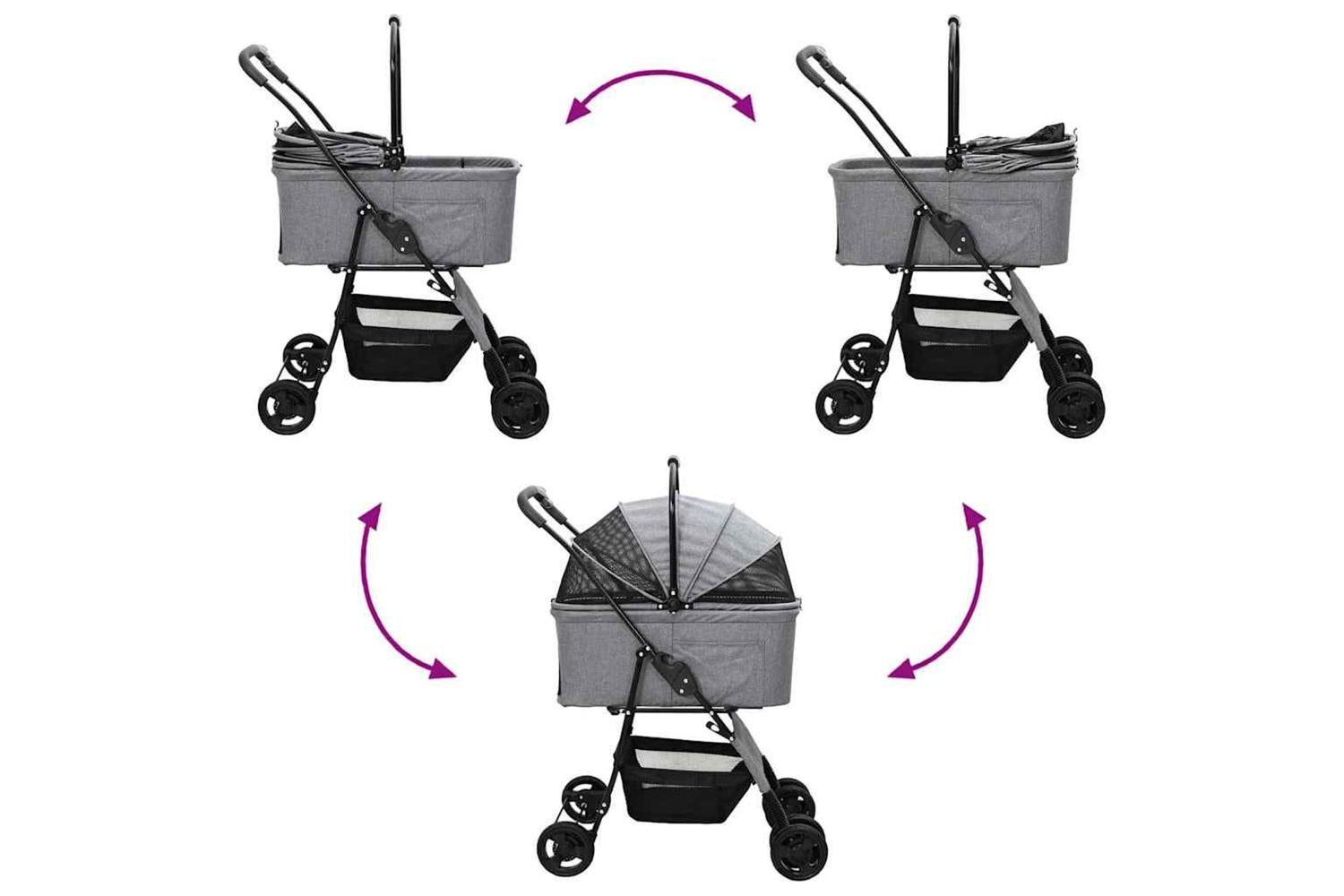 Vidaxl Folding Pet Stroller Grey 81 X 47 X 99 Cm 600d Oxford Fabric-10