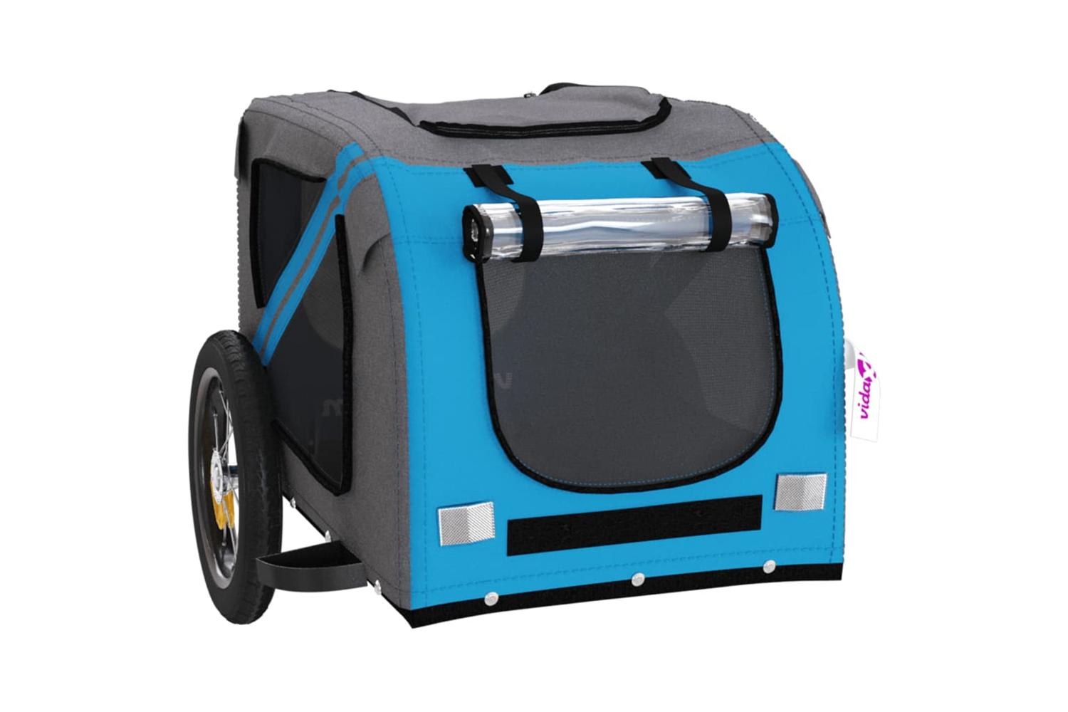 Vidaxl Pet Bike Trailer Blue And Grey Oxford Fabric And Iron-5