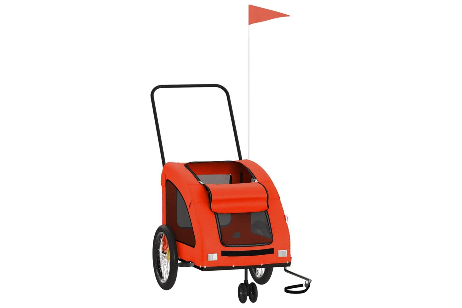 Vidaxl Pet Bike Trailer Orange And Grey Oxford Fabric And Iron-3