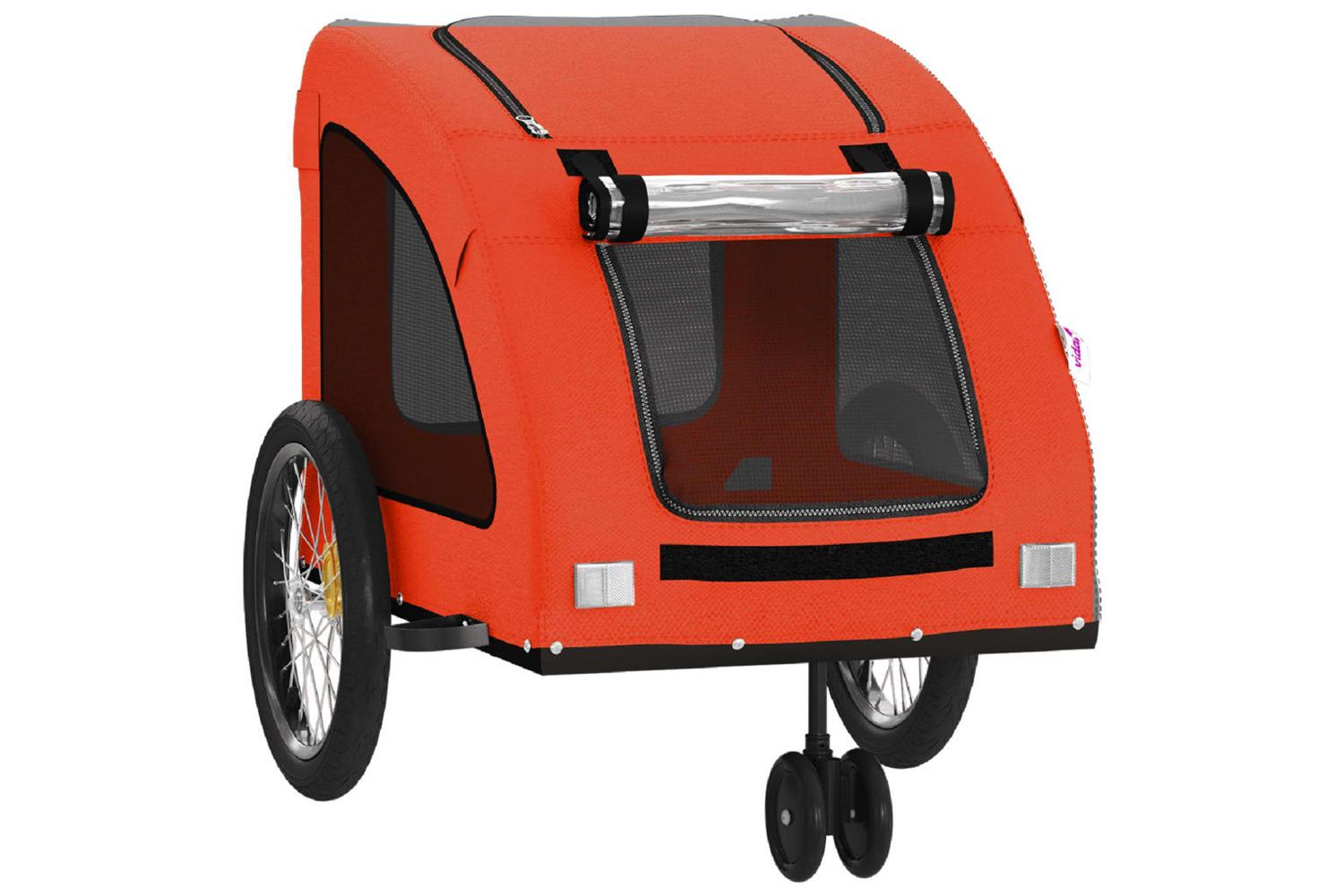 Vidaxl Pet Bike Trailer Orange And Grey Oxford Fabric And Iron-5