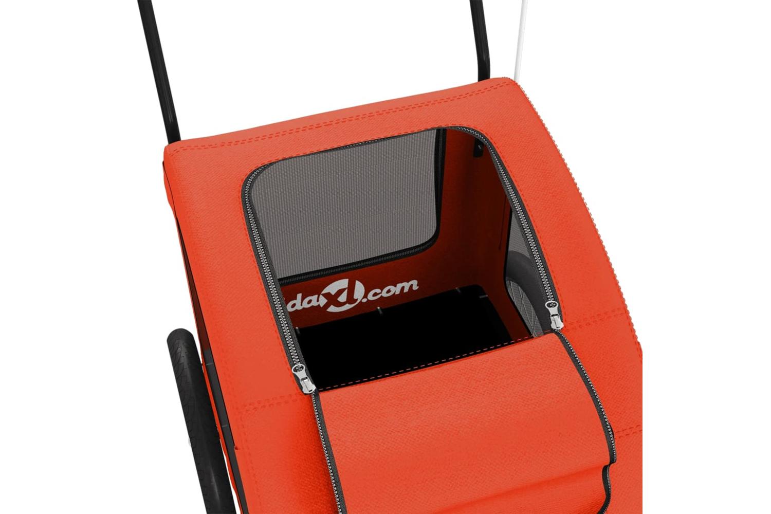 Vidaxl Pet Bike Trailer Orange And Grey Oxford Fabric And Iron-10