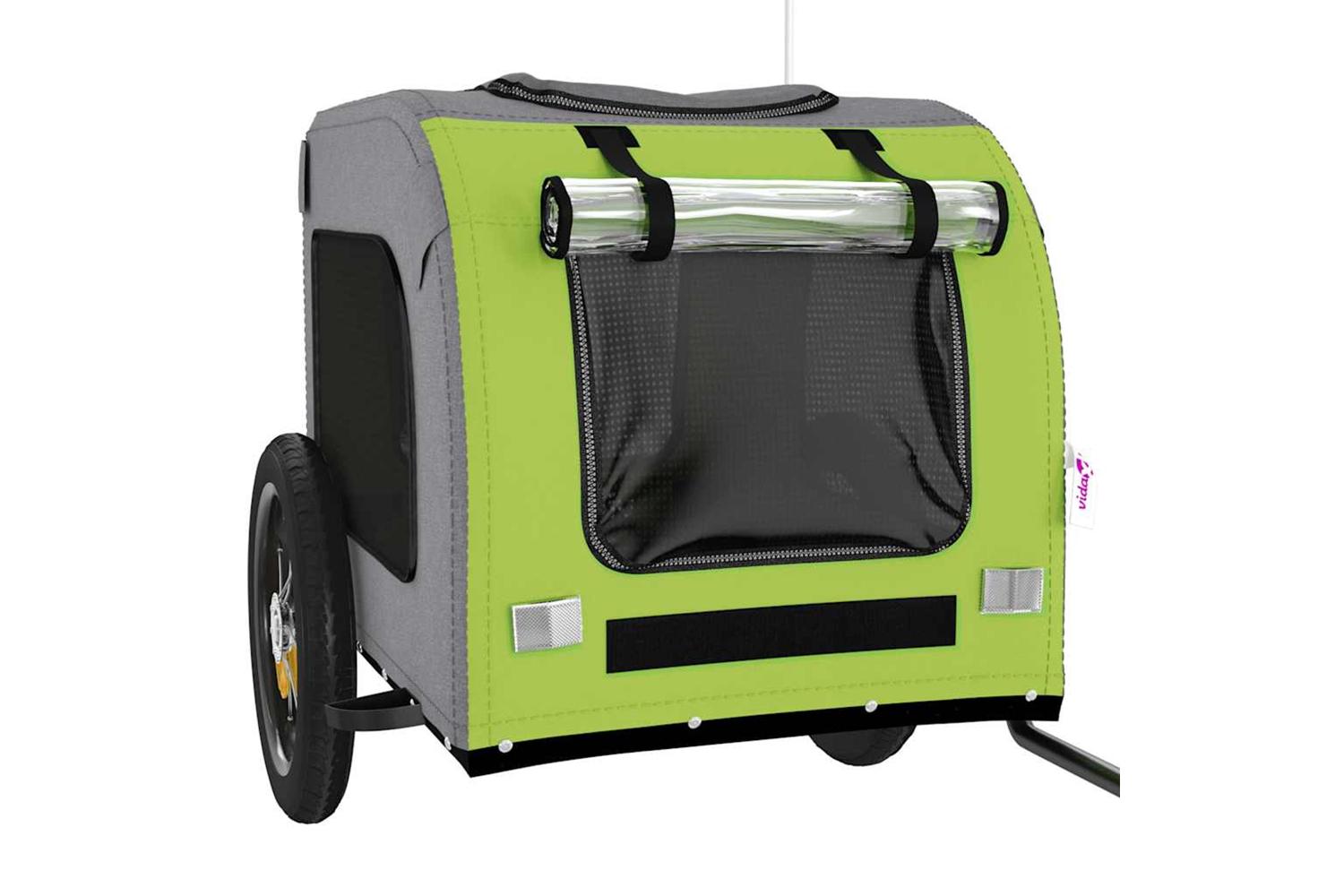 Vidaxl Pet Bike Trailer Green And Grey Oxford Fabric And Iron-5
