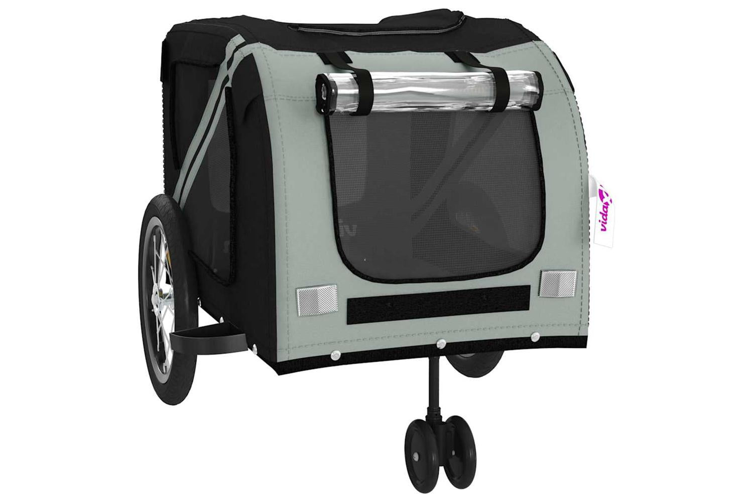Vidaxl Pet Bike Trailer Grey And Black Oxford Fabric And Iron-5