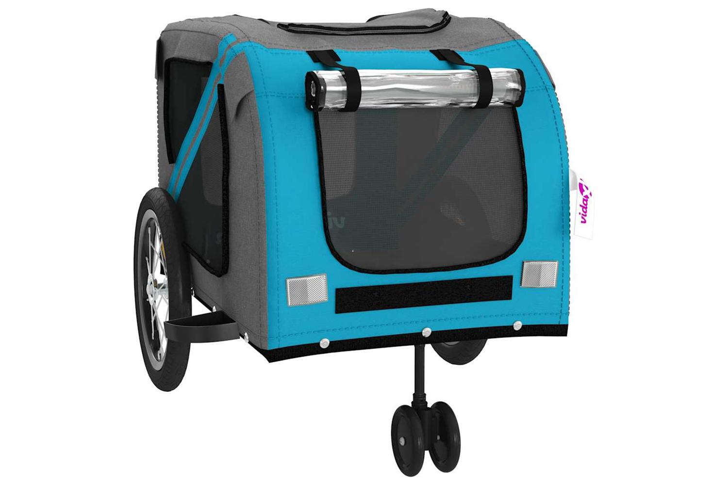 Vidaxl Pet Bike Trailer Blue And Grey Oxford Fabric And Iron-5