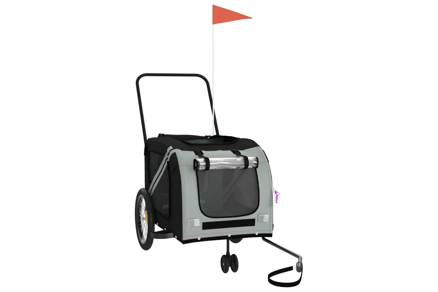 Vidaxl Pet Bike Trailer Grey And Black Oxford Fabric And Iron-3