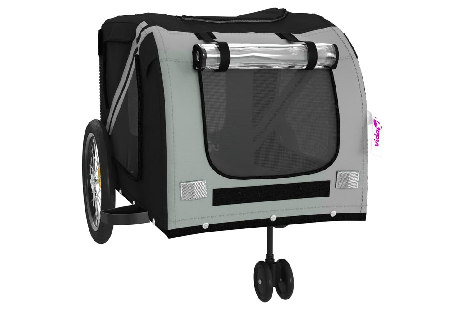 Vidaxl Pet Bike Trailer Grey And Black Oxford Fabric And Iron-5