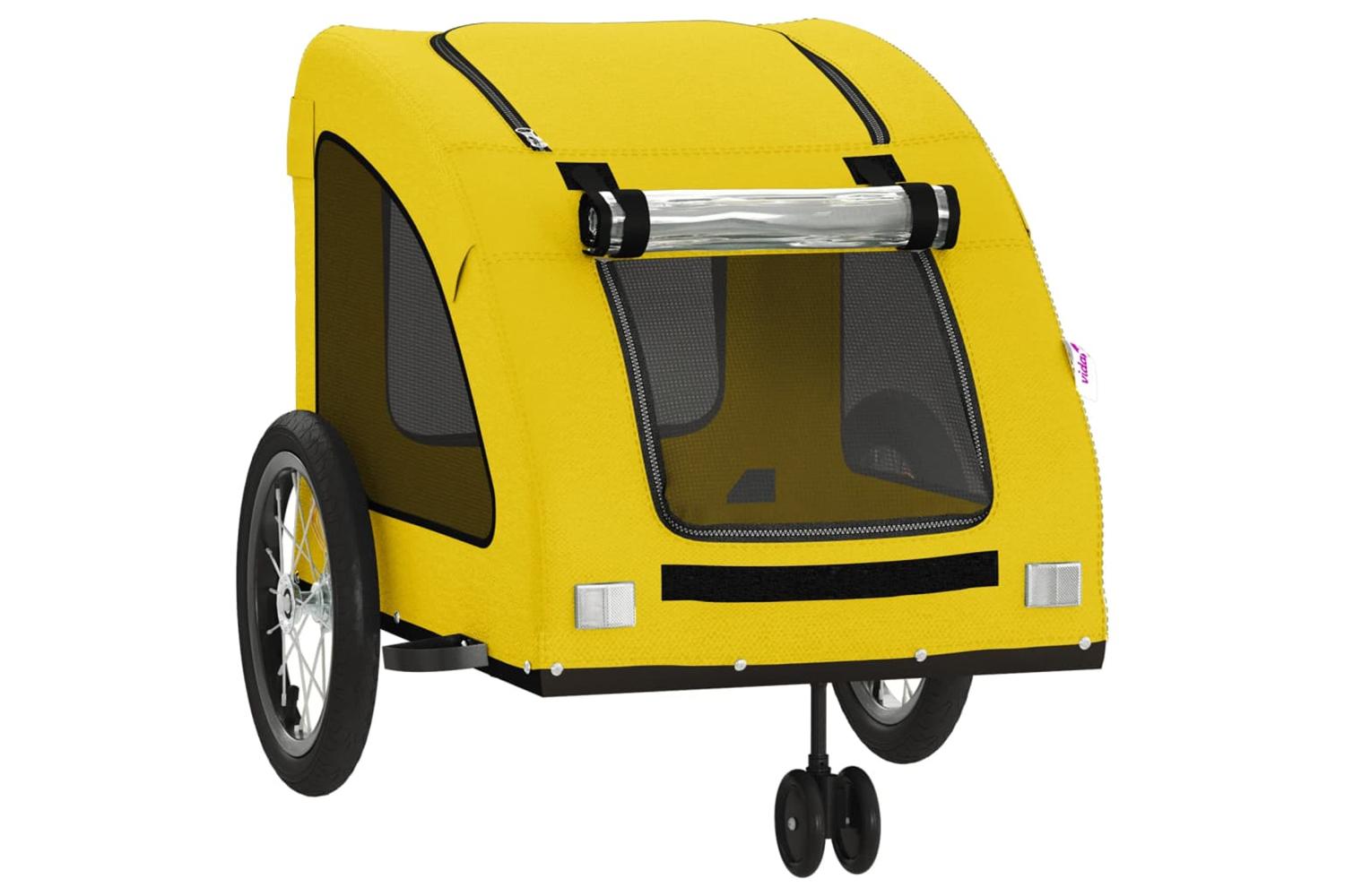 Vidaxl Pet Bike Trailer Yellow Oxford Fabric And Iron-5