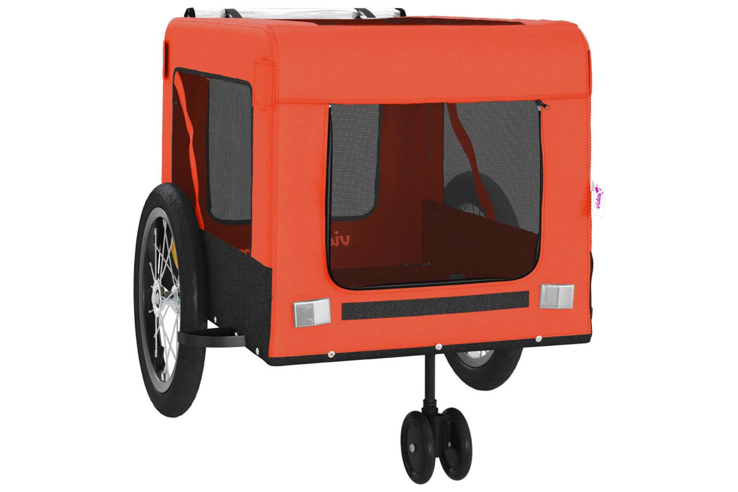 Vidaxl Pet Bike Trailer Orange And Black Oxford Fabric And Iron-6