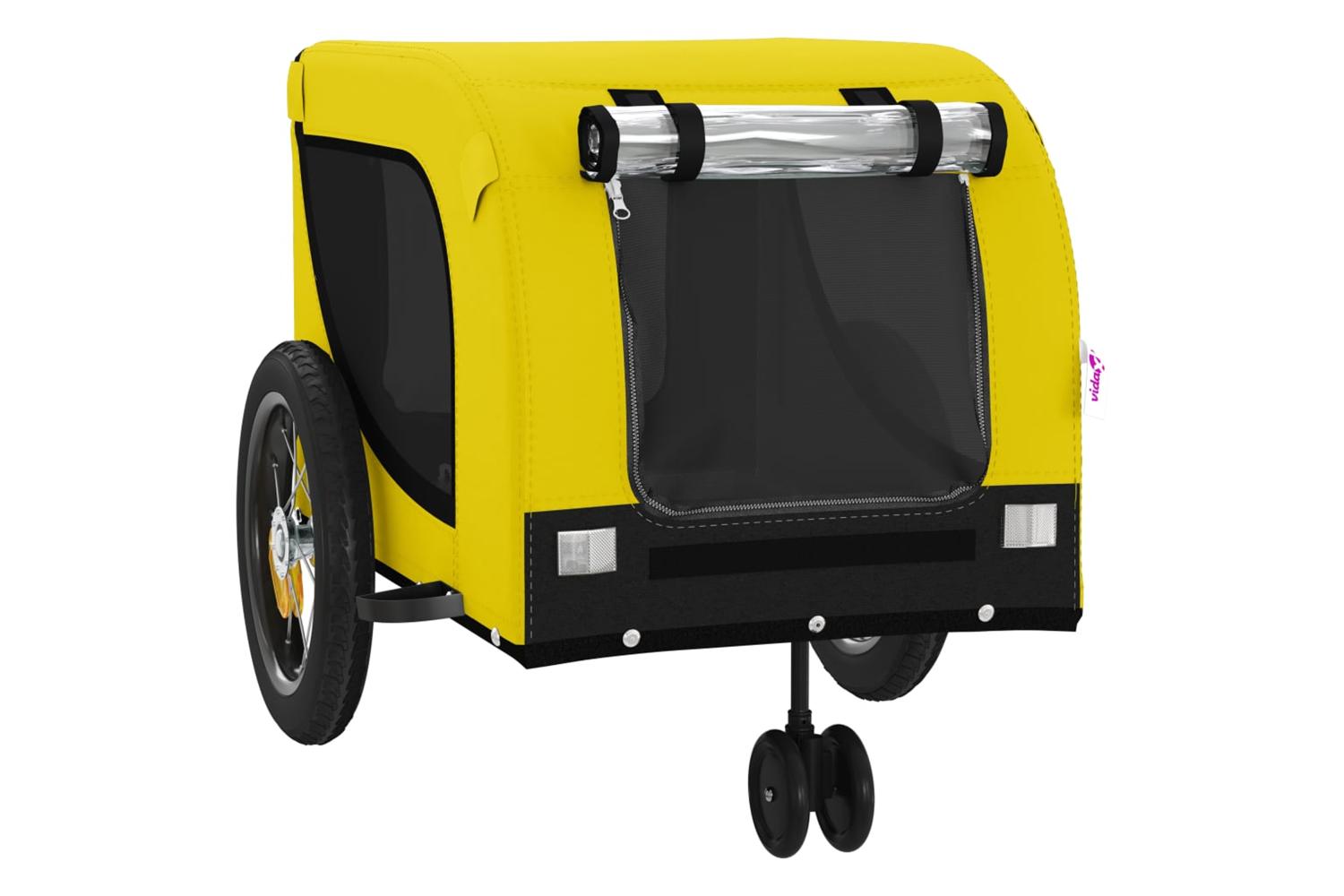 Vidaxl Pet Bike Trailer Yellow And Black Oxford Fabric And Iron-4