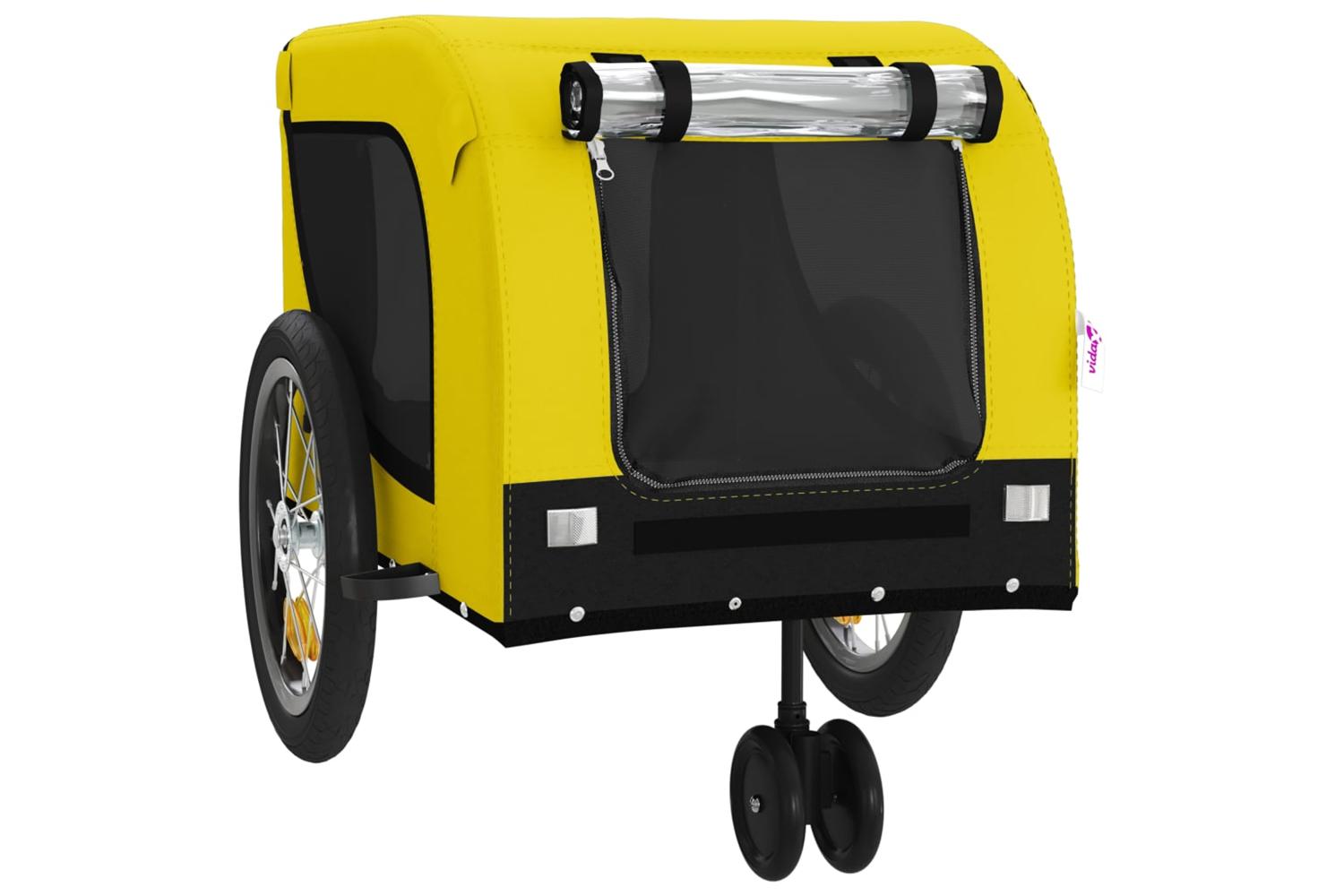 Vidaxl Pet Bike Trailer Yellow And Black Oxford Fabric And Iron-4