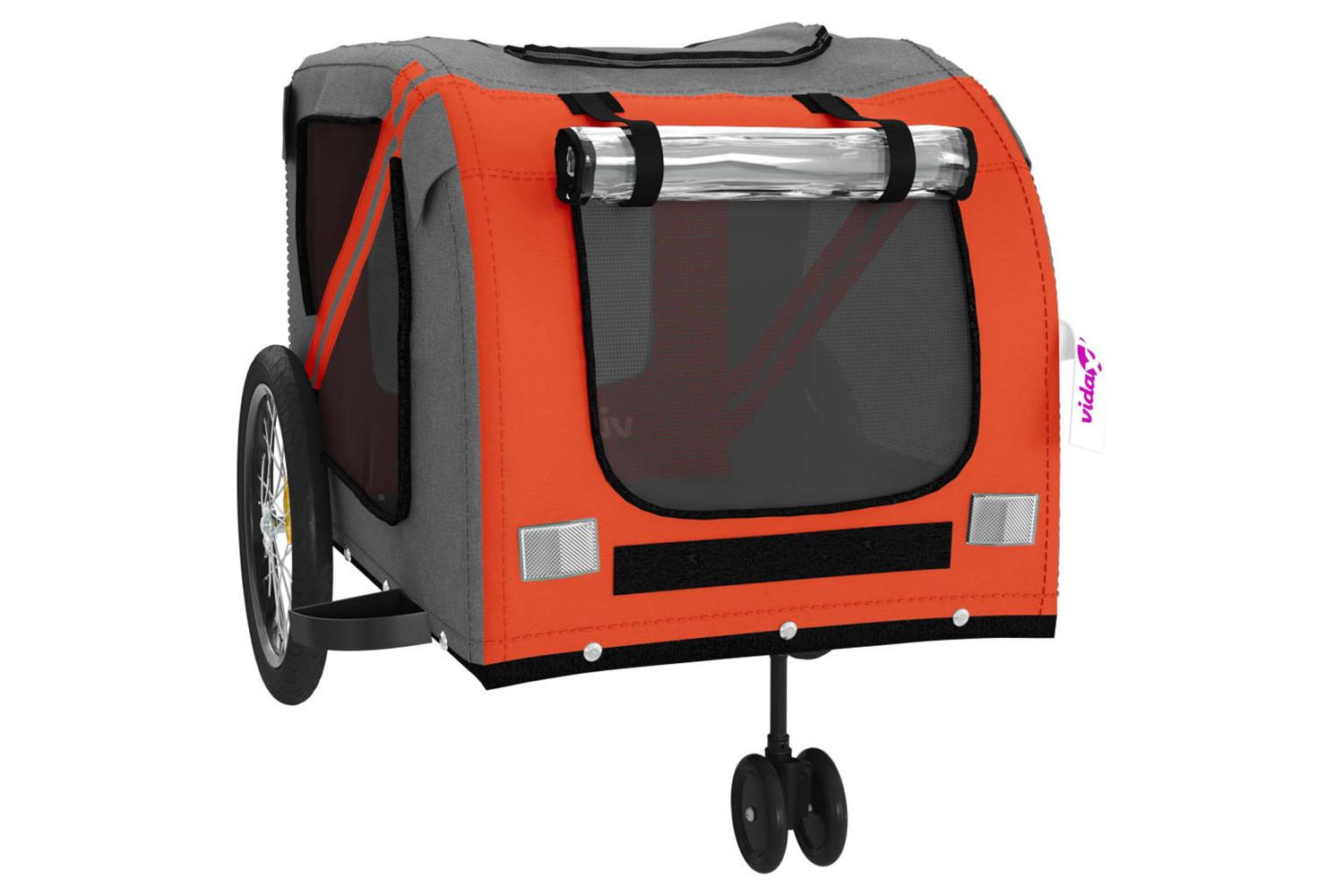 Vidaxl Pet Bike Trailer Orange And Grey Oxford Fabric And Iron-5