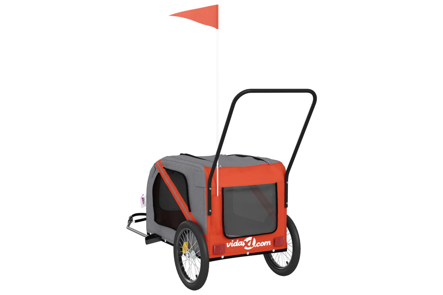 Vidaxl Pet Bike Trailer Orange And Grey Oxford Fabric And Iron-8